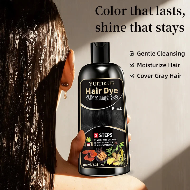 YUITIKUE Herbal Black Hair Dye Shampoo – Long-Lasting Color