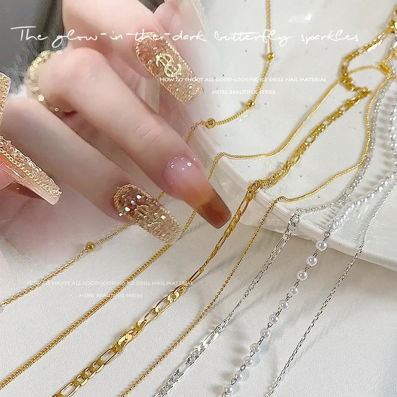 3D Nail Chain Charms Gold Silver Alloy Punk Nail Art Jewelry
