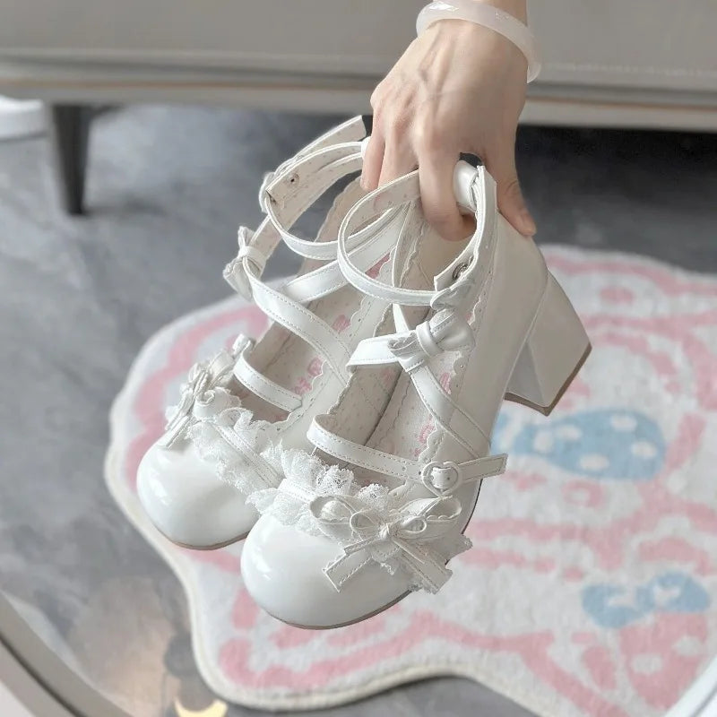 Pink Mary Jane Chunky Heels – Bowknot Square Heel Pumps