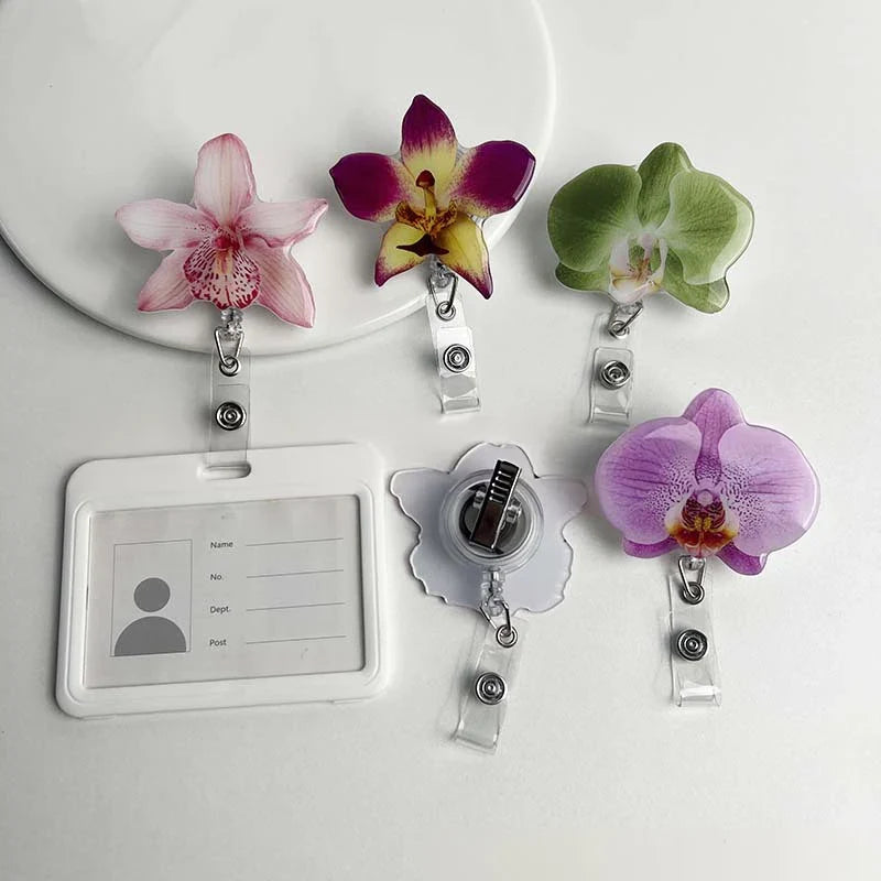 Flower Acrylic Bag Charm | Alligator Clip Retractable ID Holder