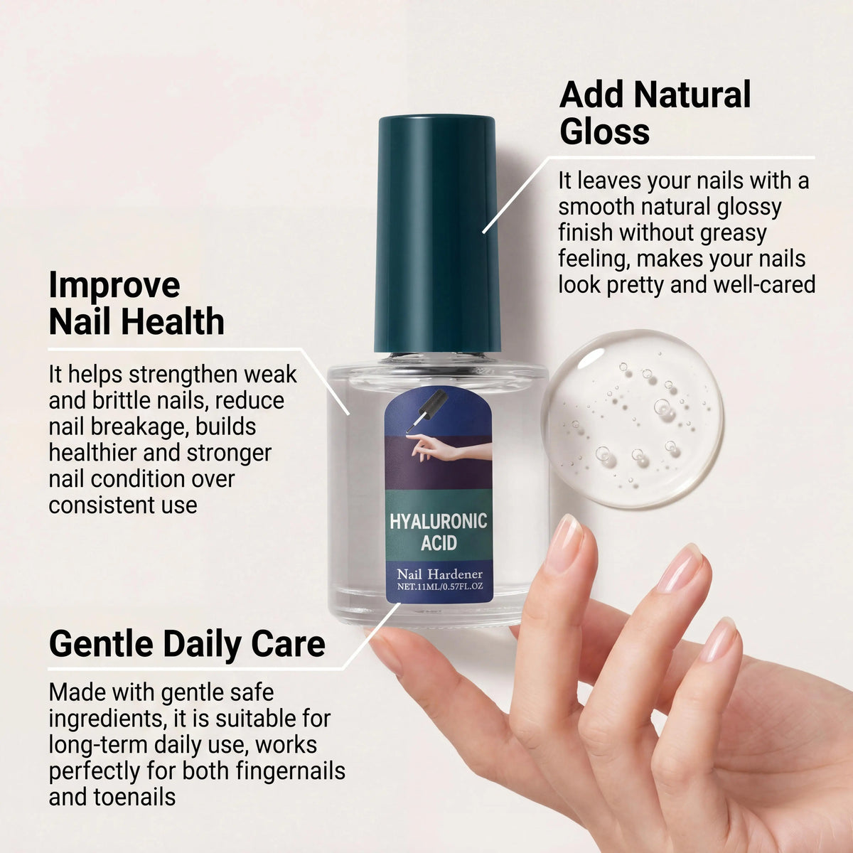 Plant-Based Nail Hardener Strengthener Drops | Jojoba & HA