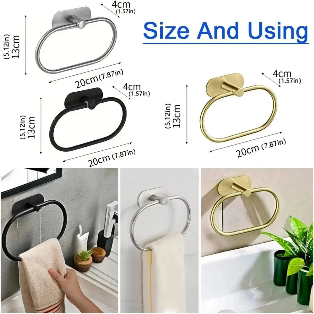 Black Self-Adhesive Stainless Steel Towel Holder Bar Rack