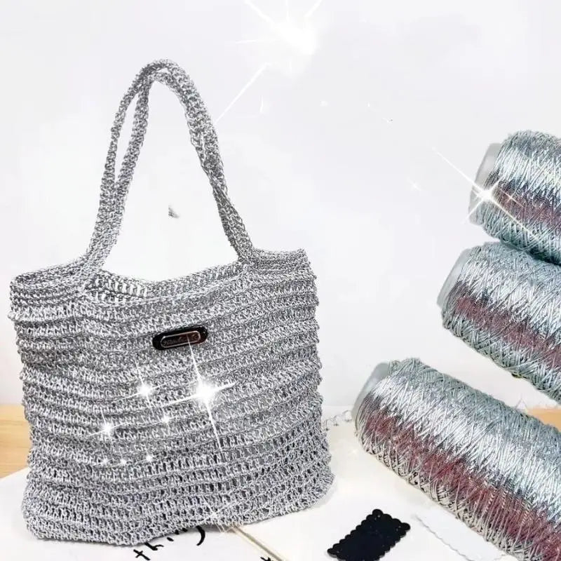200M Silver Silk Yarn – Shiny Crochet & Knitting Thread Roll