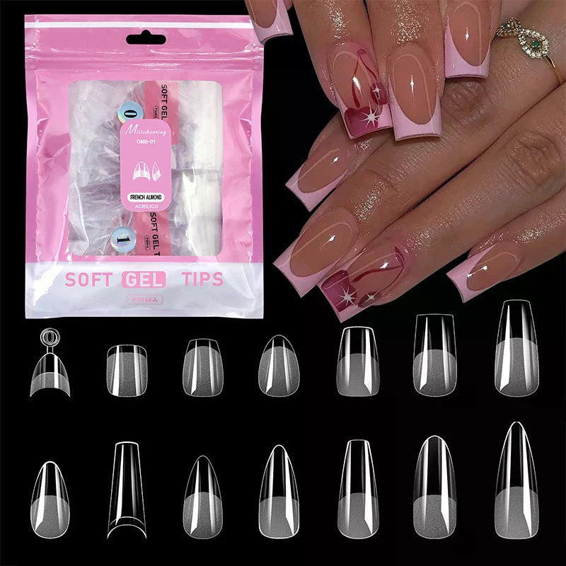 504 Pcs False Nail Tips – Almond Coffin Stiletto Square Shapes