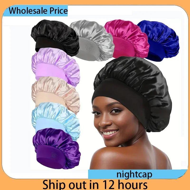 2026 Women Satin Hair Bonnet Breathable Elastic Wide Band Sleeping