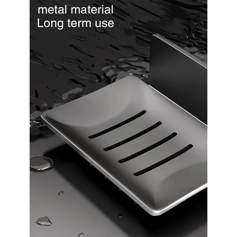 No-Drill Wall-Mounted Metal Soap Dish | Gun Grey Draining Rack
