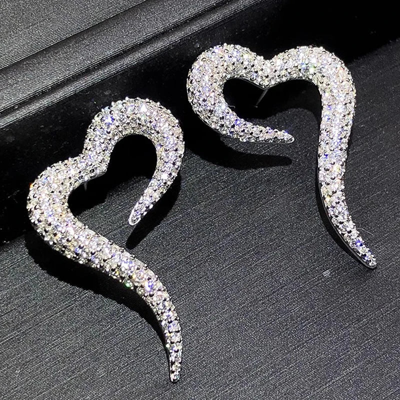 Huitan Irregular Heart Stud Earrings – Cubic Zirconia Women