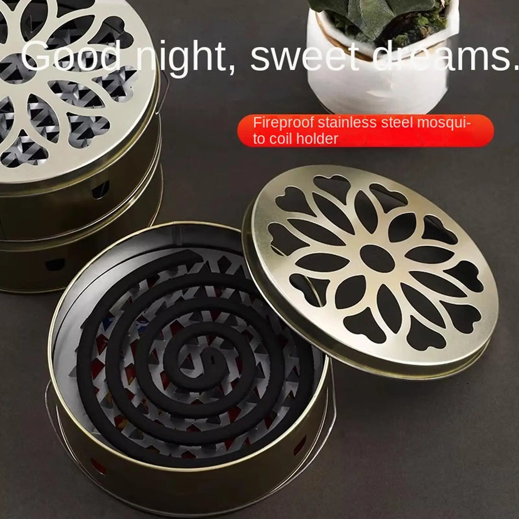 Stainless Steel Mosquito Coil Holder Box with Lid & Handle