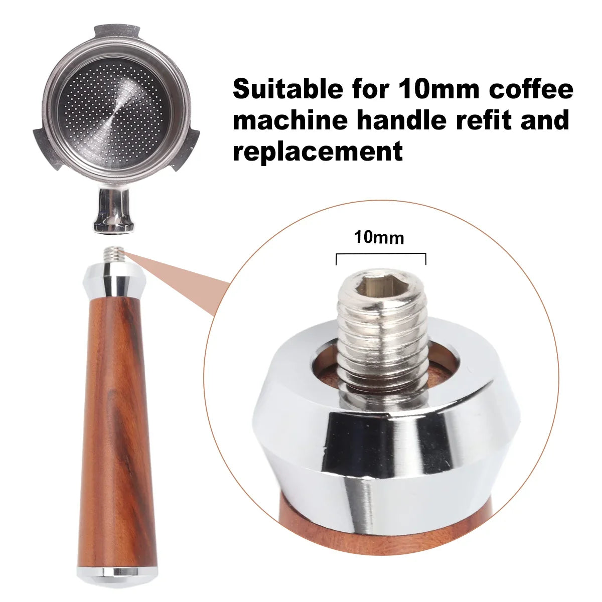 M10 Coffee Portafilter Handle Solid Wooden Filter Holder Revolving