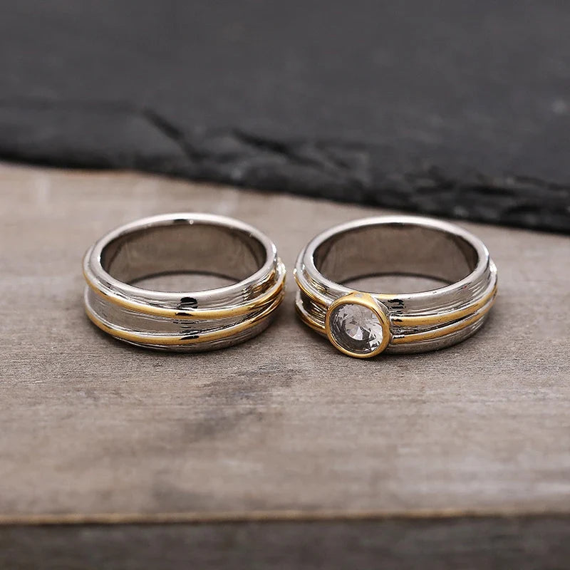 Huitan Two-Tone CZ Bridal Ring Set for Women | 2 Piece