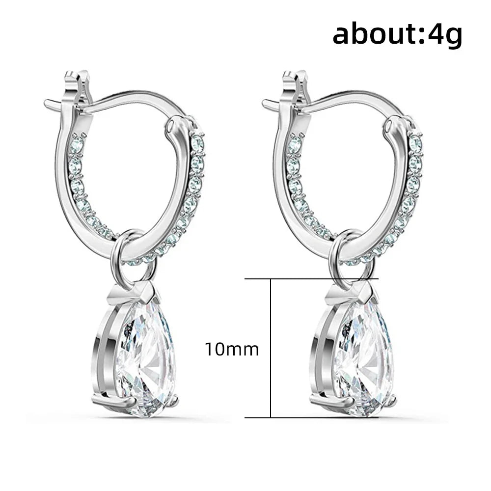 Huitan Water Drop CZ Dangle Earrings – Silver Bridal Jewelry