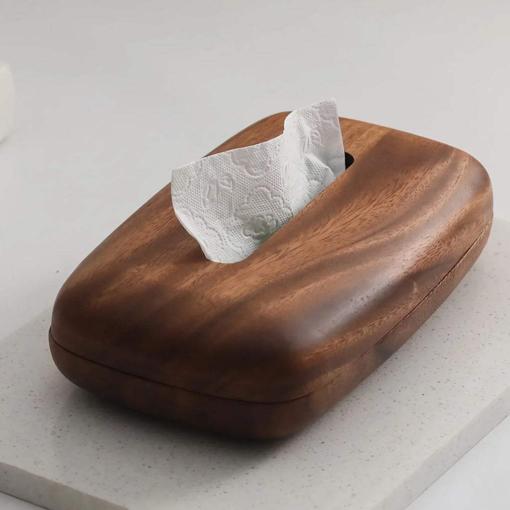 Walnut Wood Tissue Box Cover Holder Modern Rectangular Design