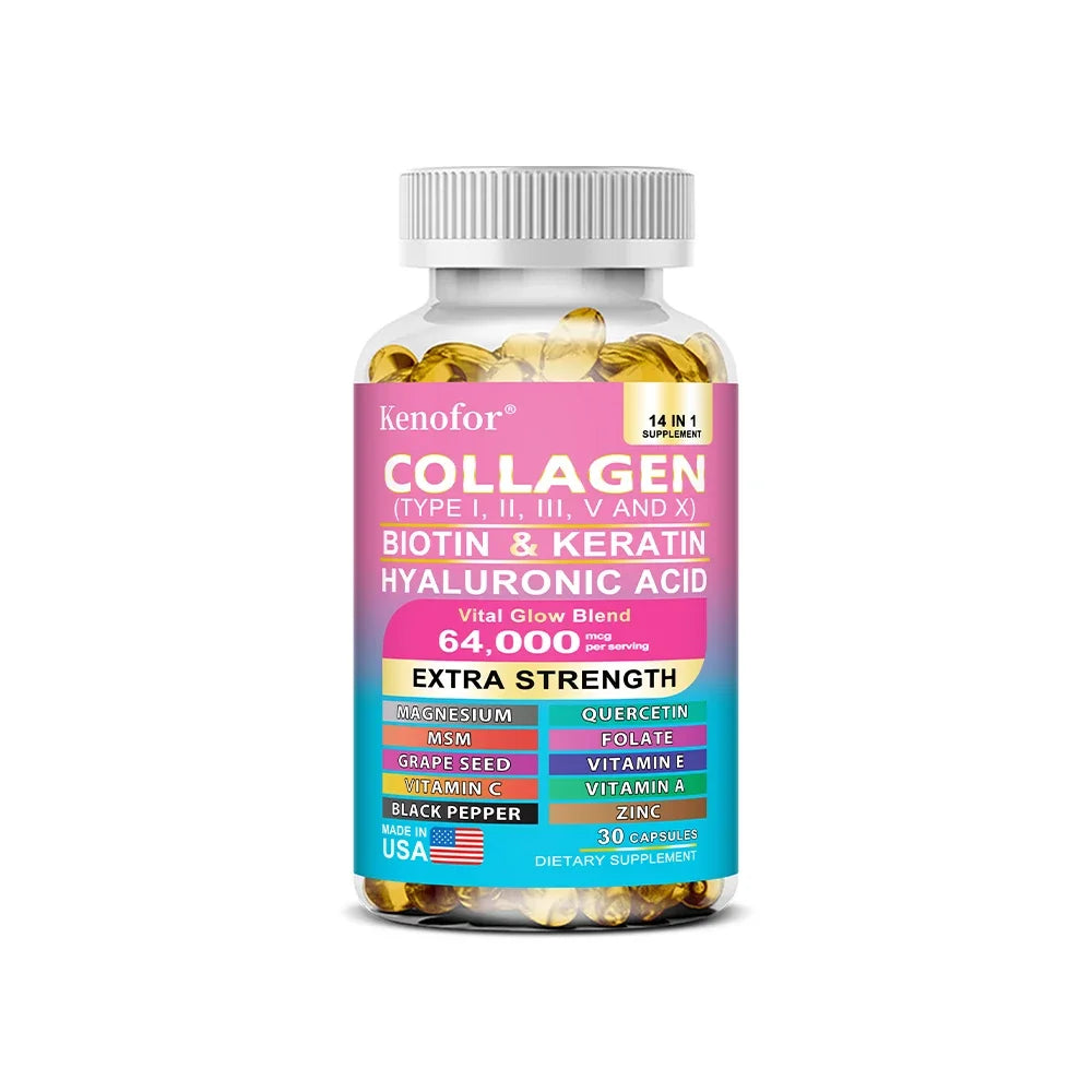 Multi Collagen Capsules Types I II III V X | Biotin Keratin Hair Skin Nails