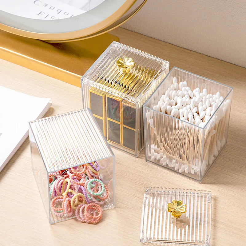 Makeup Storage Organizer Bathroom Jar Cotton Swab Acrylic Square