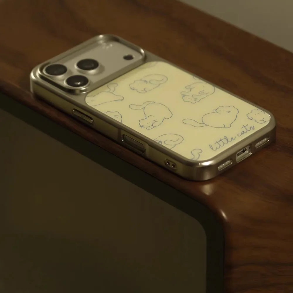 Cute Yellow Cat Epoxy iPhone Case | Shockproof Silver Edge TPU
