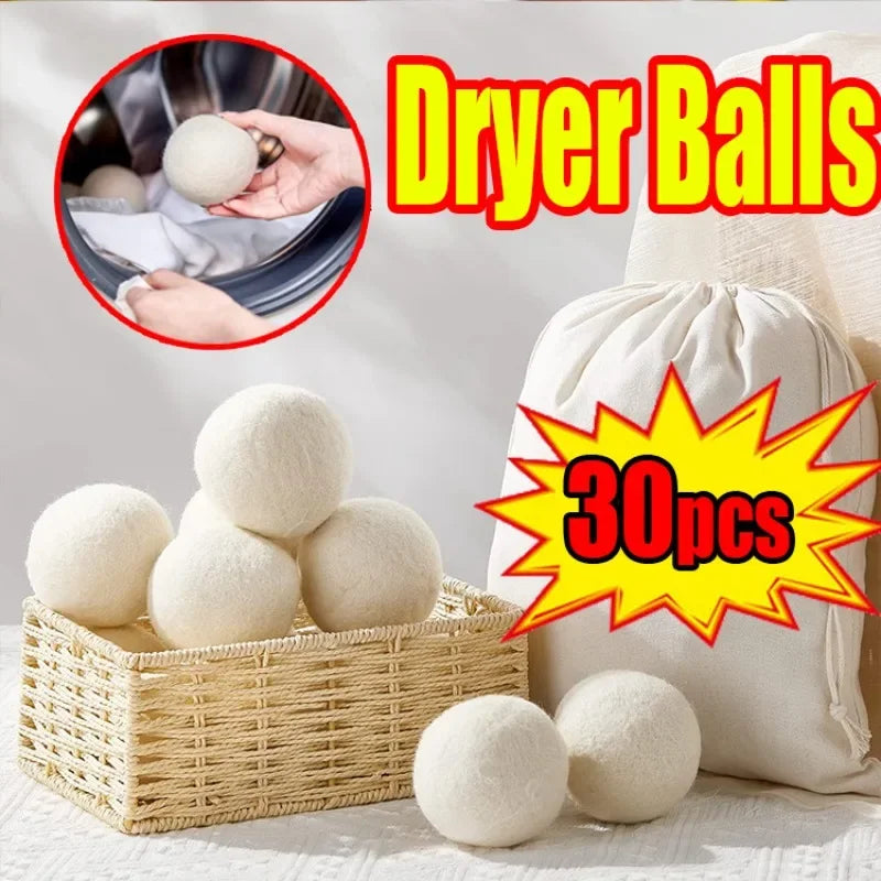 30-Pack Wool Dryer Balls – Natural Reusable Fabric Softener