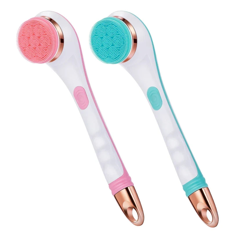 Electric Silicone Body Brush – Long Handle Bath & Massage Scrubber