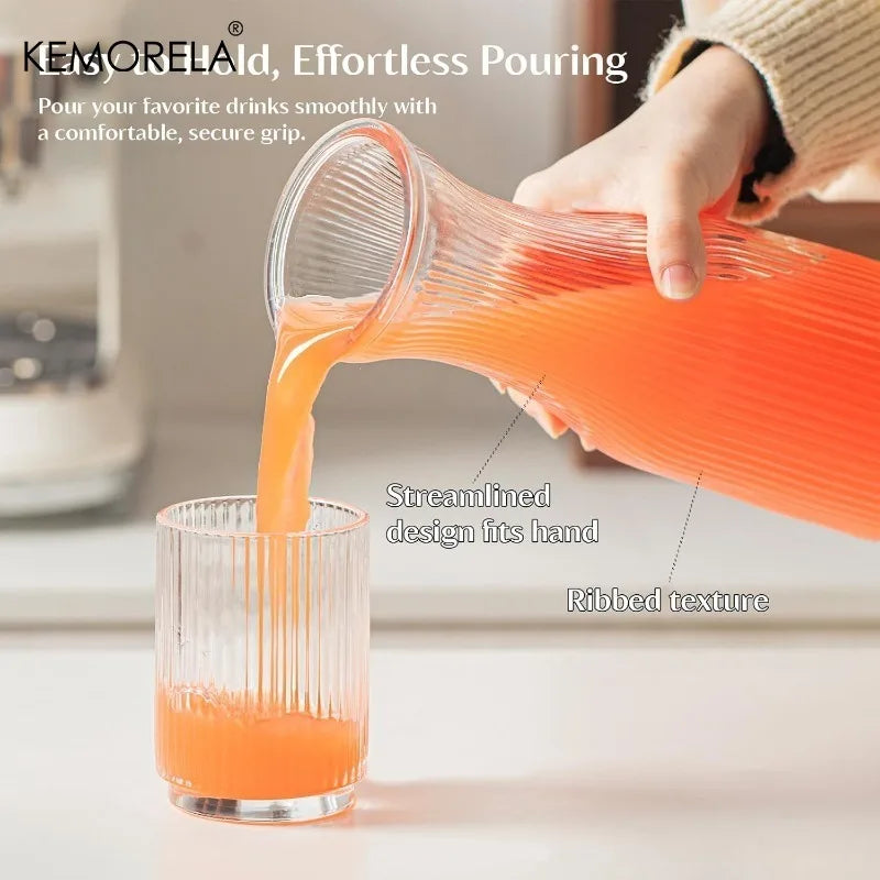 1L Ribbed Glass Carafe with Lid & Chalkboard Labels | Set of 2