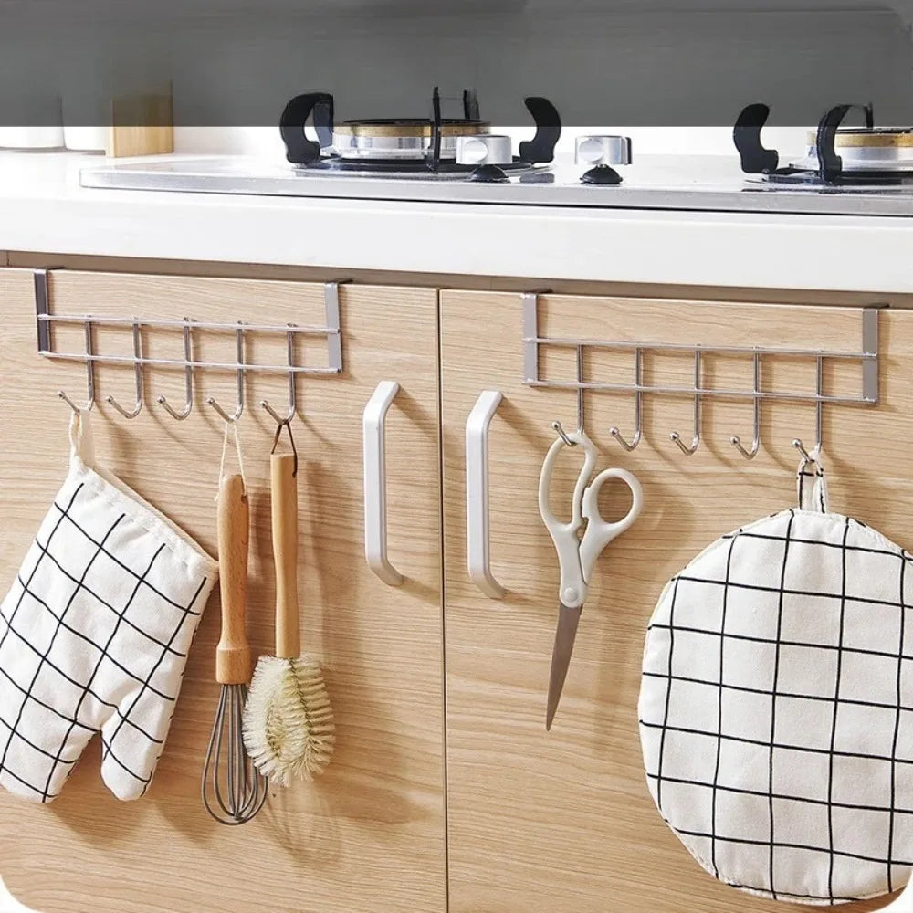Over The Door 5-Hook Stainless Steel Organizer Rack