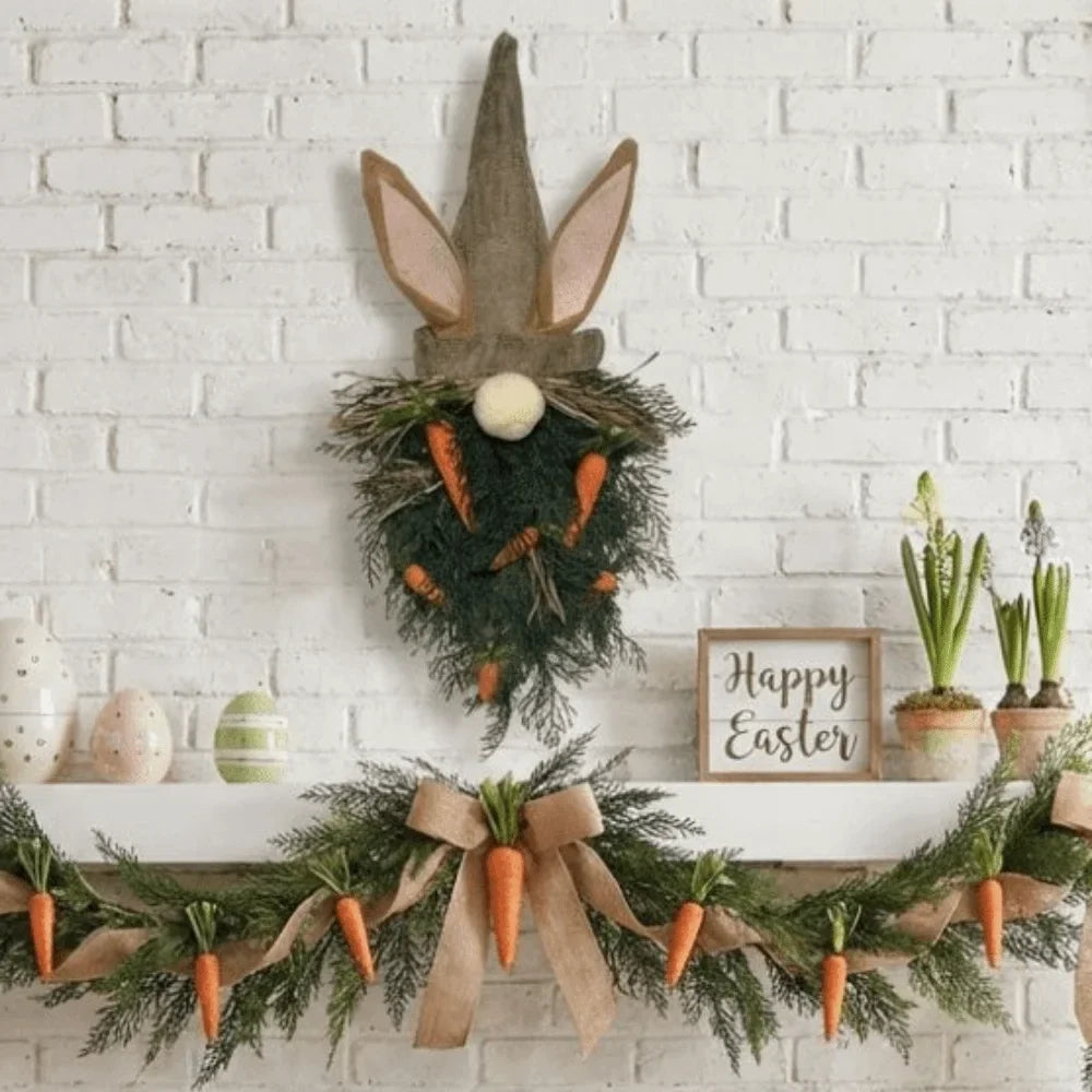 Rustic Easter Gnome Wreath | Bunny Carrot Door Hanger Decor