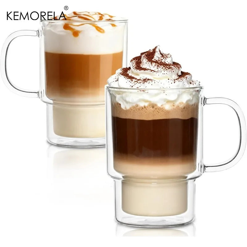 450ml Double Wall Borosilicate Glass Mug with Handle | 1-2 Pcs