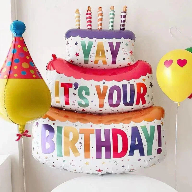 3 Tier Birthday Cake Candle Stripe Polka Dot Foil Balloons Party