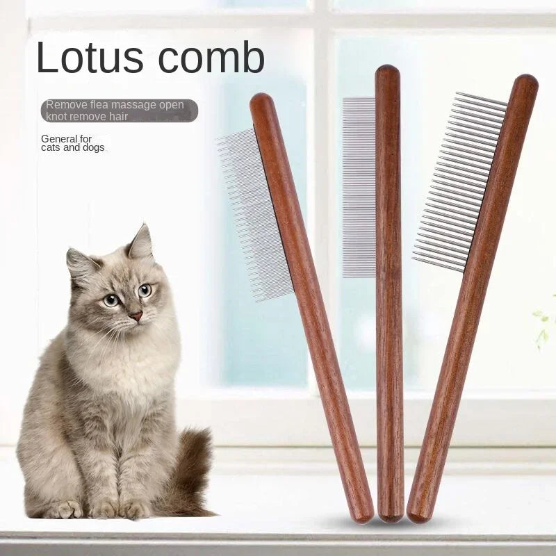 Fine Tooth Cat Comb – Wood & Stainless Steel Pet Grooming Tool