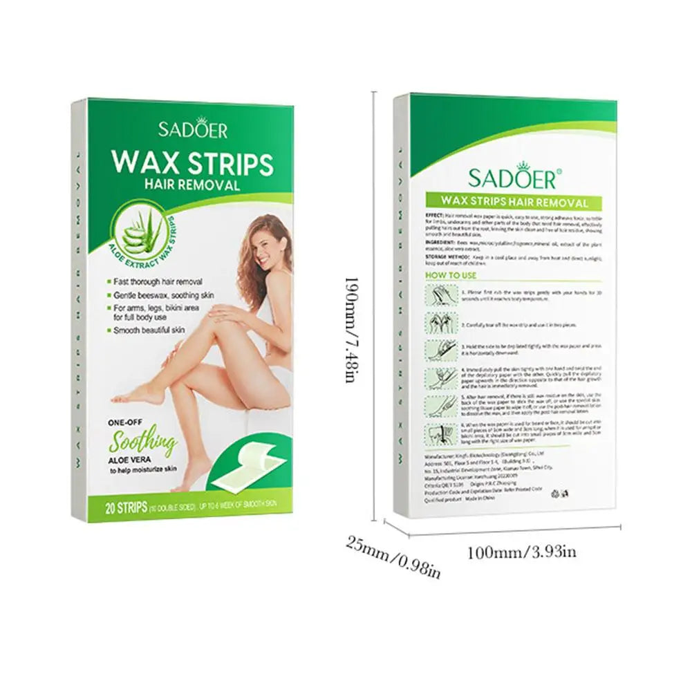 Aloe Vera Hair Removal Wax Strips 20-Pack – Face, Body & Legs
