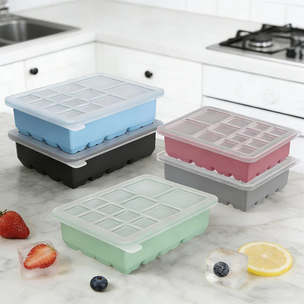13-Grid Extra Large Silicone Freezer Tray with Lid | Food Storage