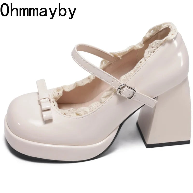 Women's Y2K Mary Jane Heels – Butterfly-Knot Black Pumps