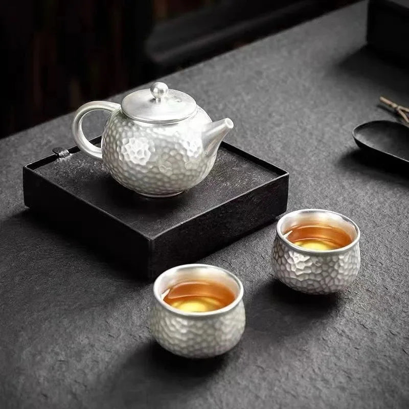 Silver-Plated Kung Fu Tea Set – Ceramic Teapot & 2 Cups