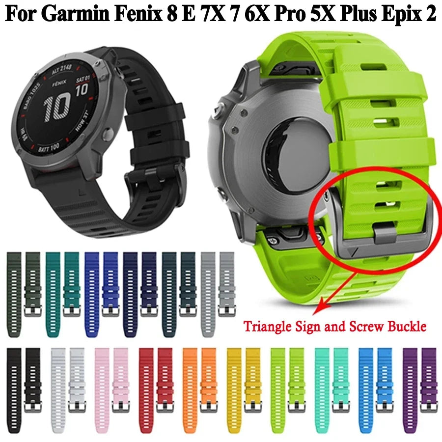 Silicone Quick Fit Band for Garmin Fenix 8/7/6/5 – 22mm & 26mm
