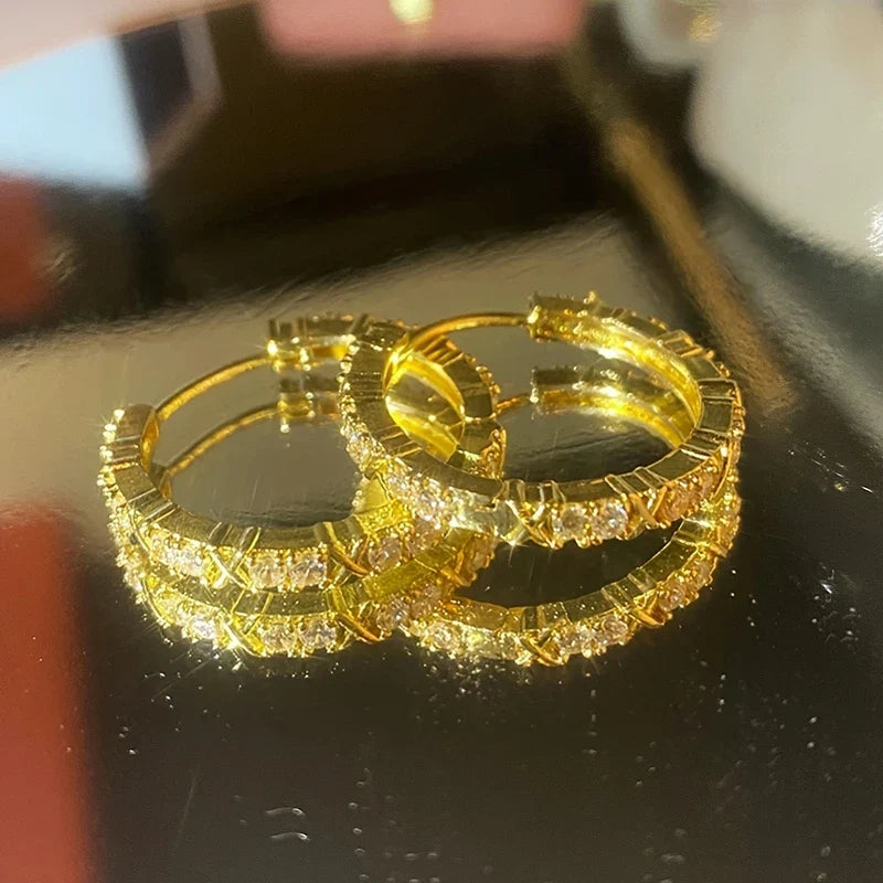 Huitan Gold Hoop Earrings – Cubic Zirconia Circle Earrings
