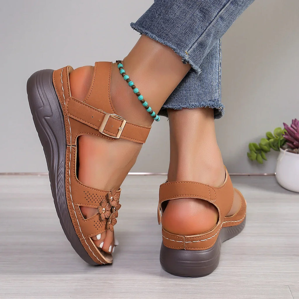 YBQJOO Women's Wide-Toe Wedge Sandals | Soft Sole Beach Shoes