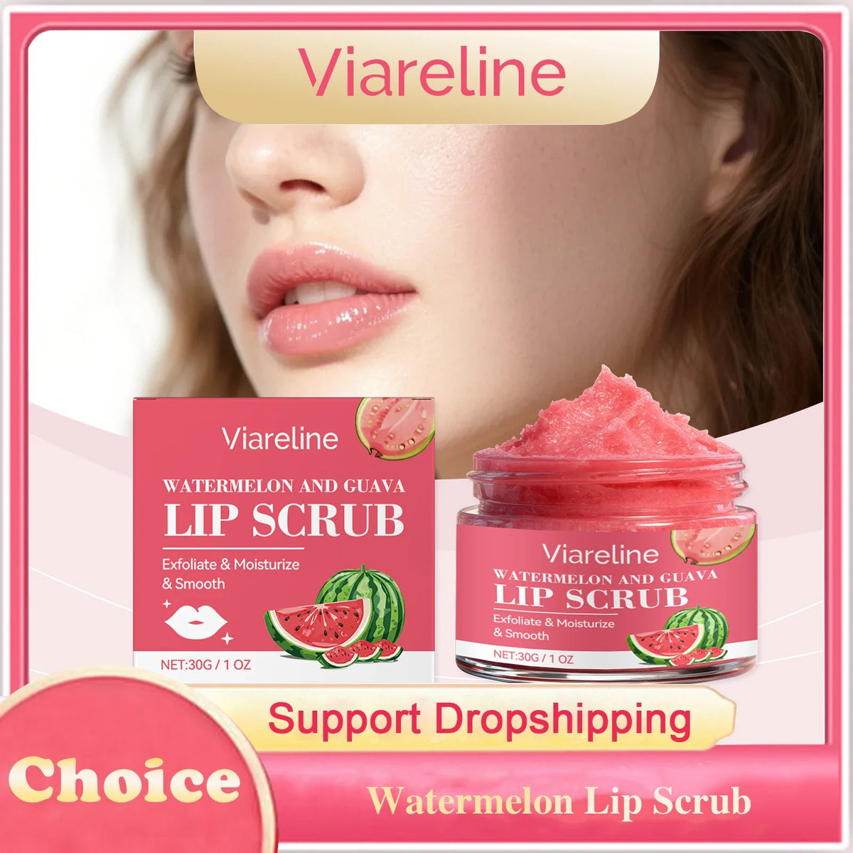 Viareline Watermelon Lip Scrub – Exfoliate & Moisturize Lips