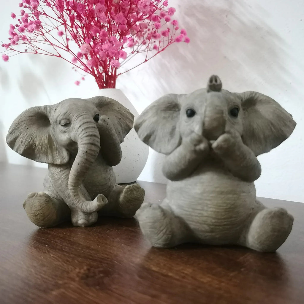 Feng Shui Gray Elephant Figurines Set of 3 | Resin Decor