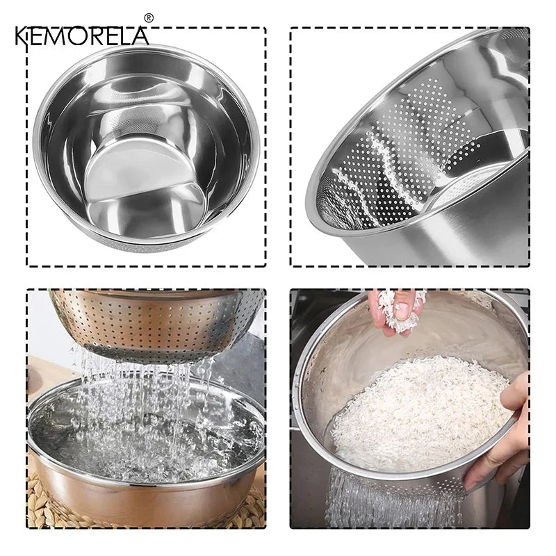 Stainless Steel Rice Washing Bowl & Colander Basket | KEMORELA