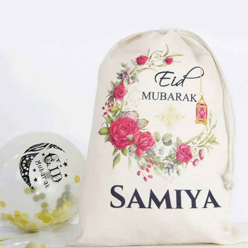 Personalised Floral Crescent Moon Eid Mubarak Gift Bag | Eidi
