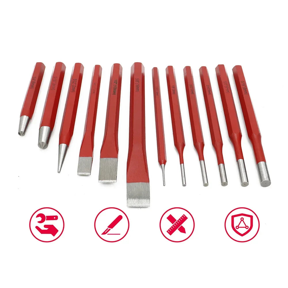 12-Piece Punch & Chisel Set – Metal, Stone, Wood & Brick