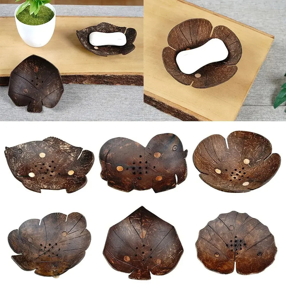 Coffee Coconut Shell Soap Holder Fish Elephant Drainage Dish Flower