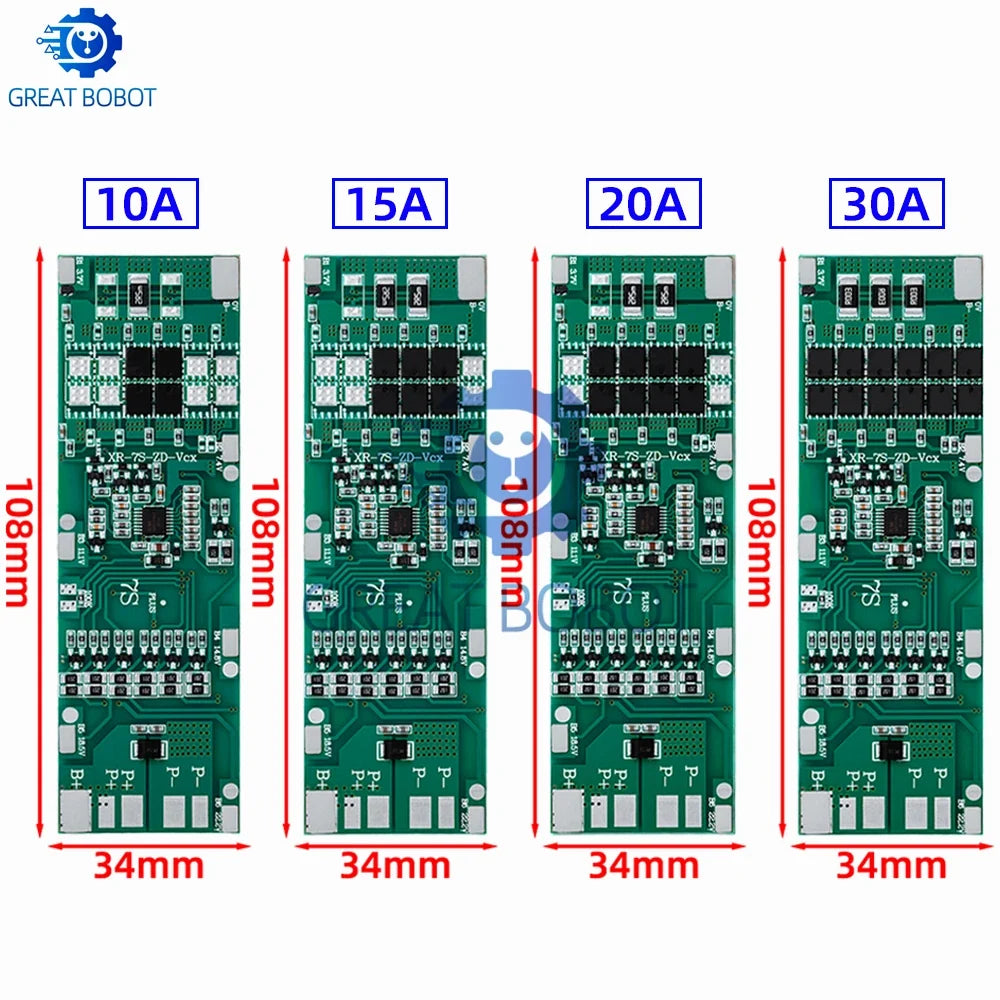 7S 24V BMS 10A–30A Li-ion Battery Protection Board w/ Balance