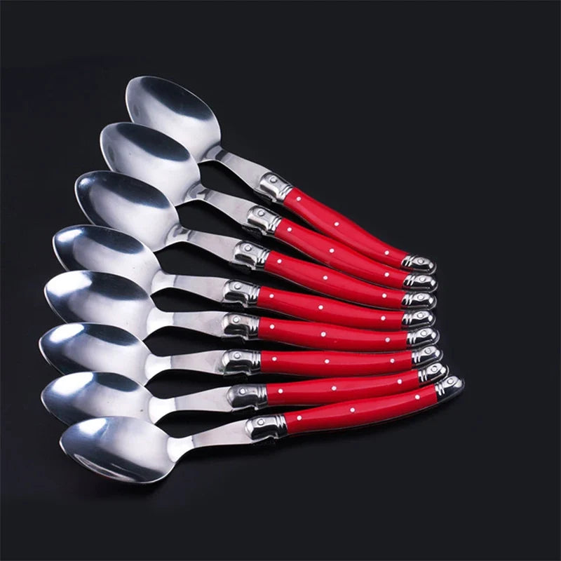 6-Piece Laguiole Stainless Steel Spoon Set – Black & Red