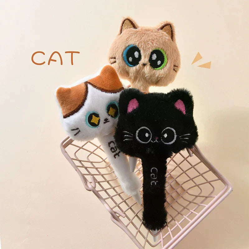 Cute Cat Plush Gel Pen 0.5mm Black Ink – Fun Stationery Gift