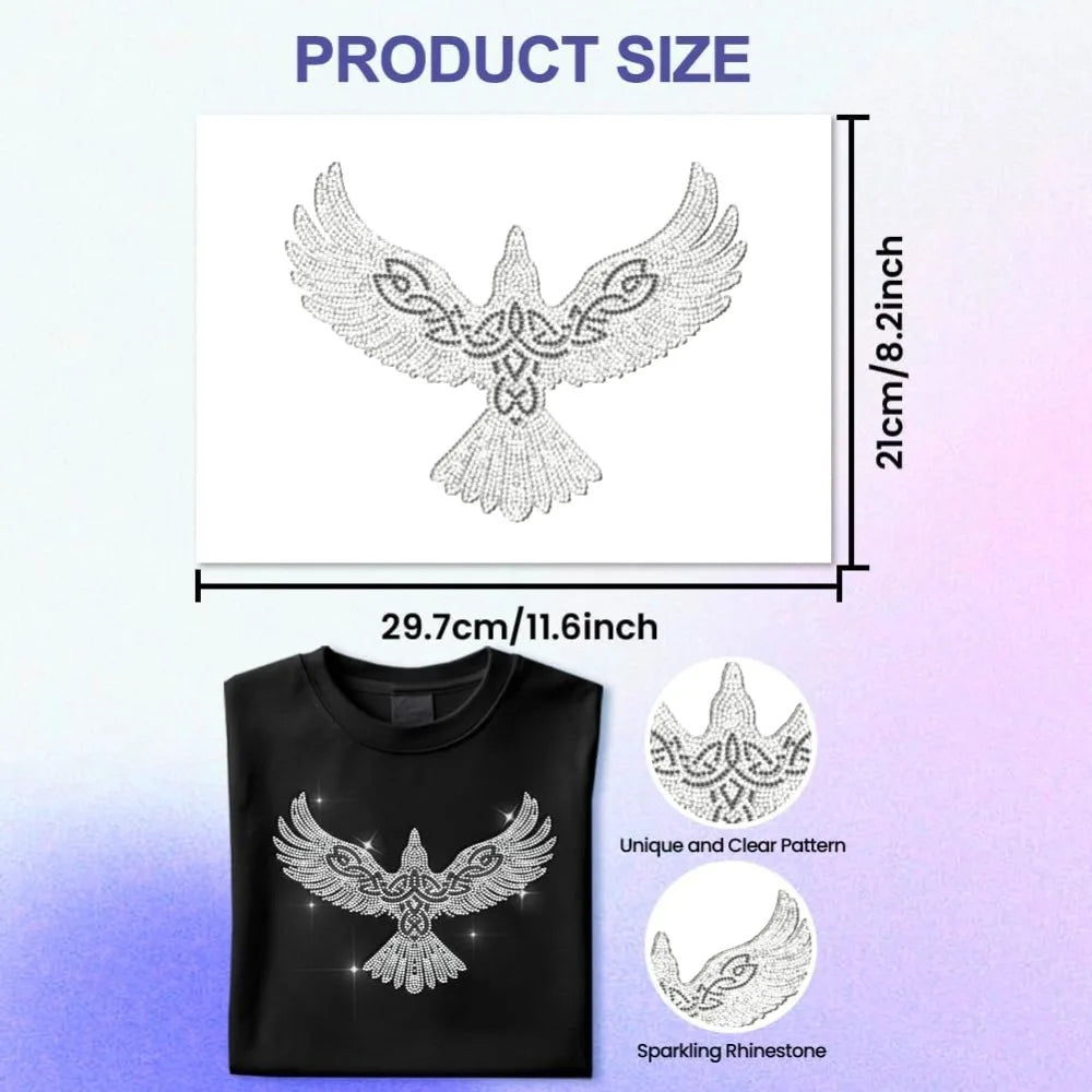 Glass Rhinestone Iron-On Appliqué – Raven Crow Design 29.7x21cm