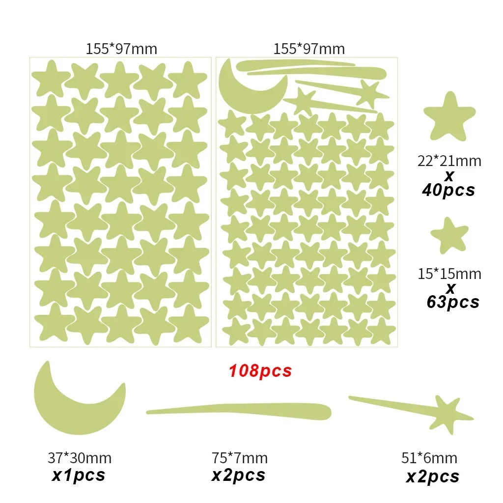 Glow in the Dark Moon & Stars Wall Decals – Kids Room