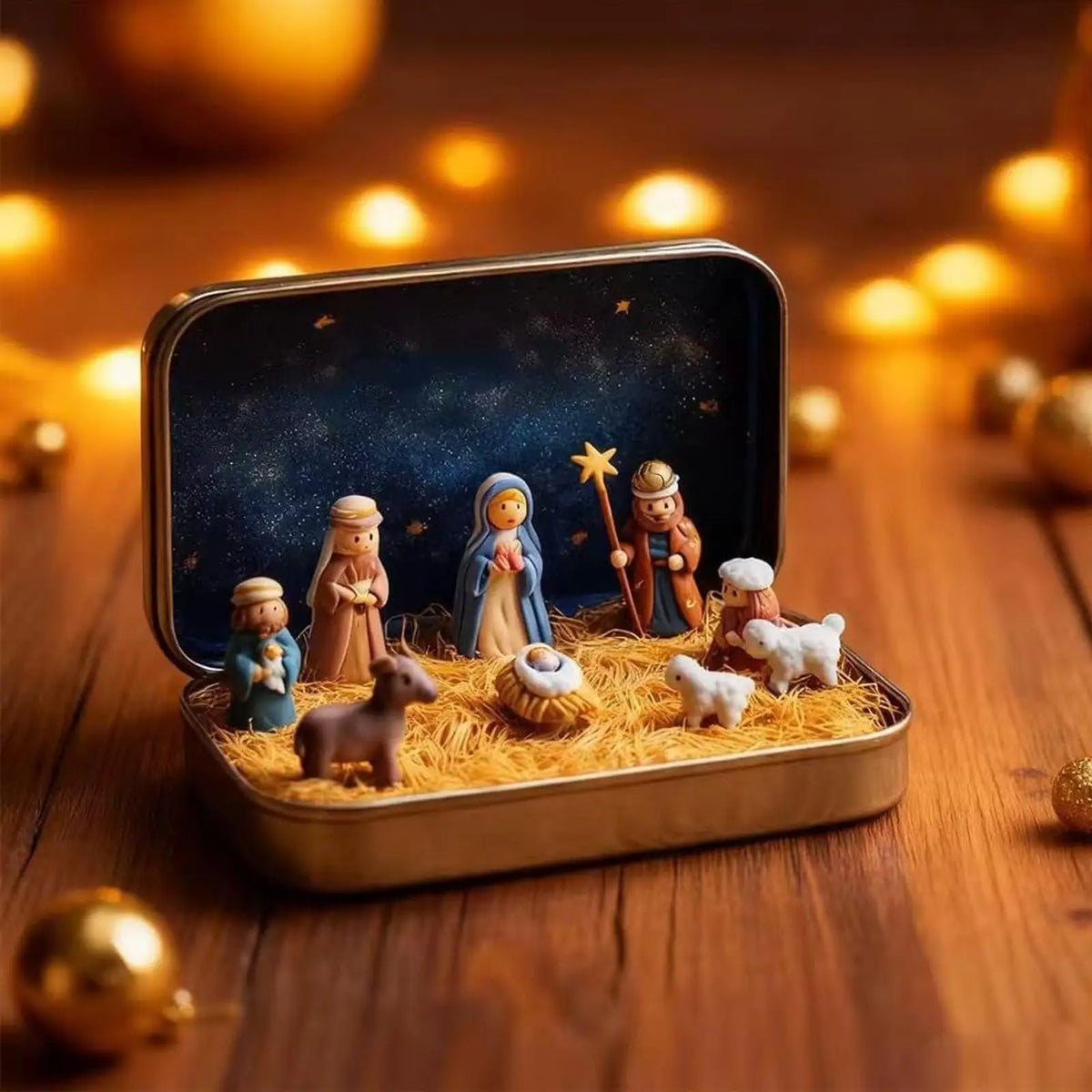 Handmade Wooden Christmas Nativity Scene Box Ornament | Xmas