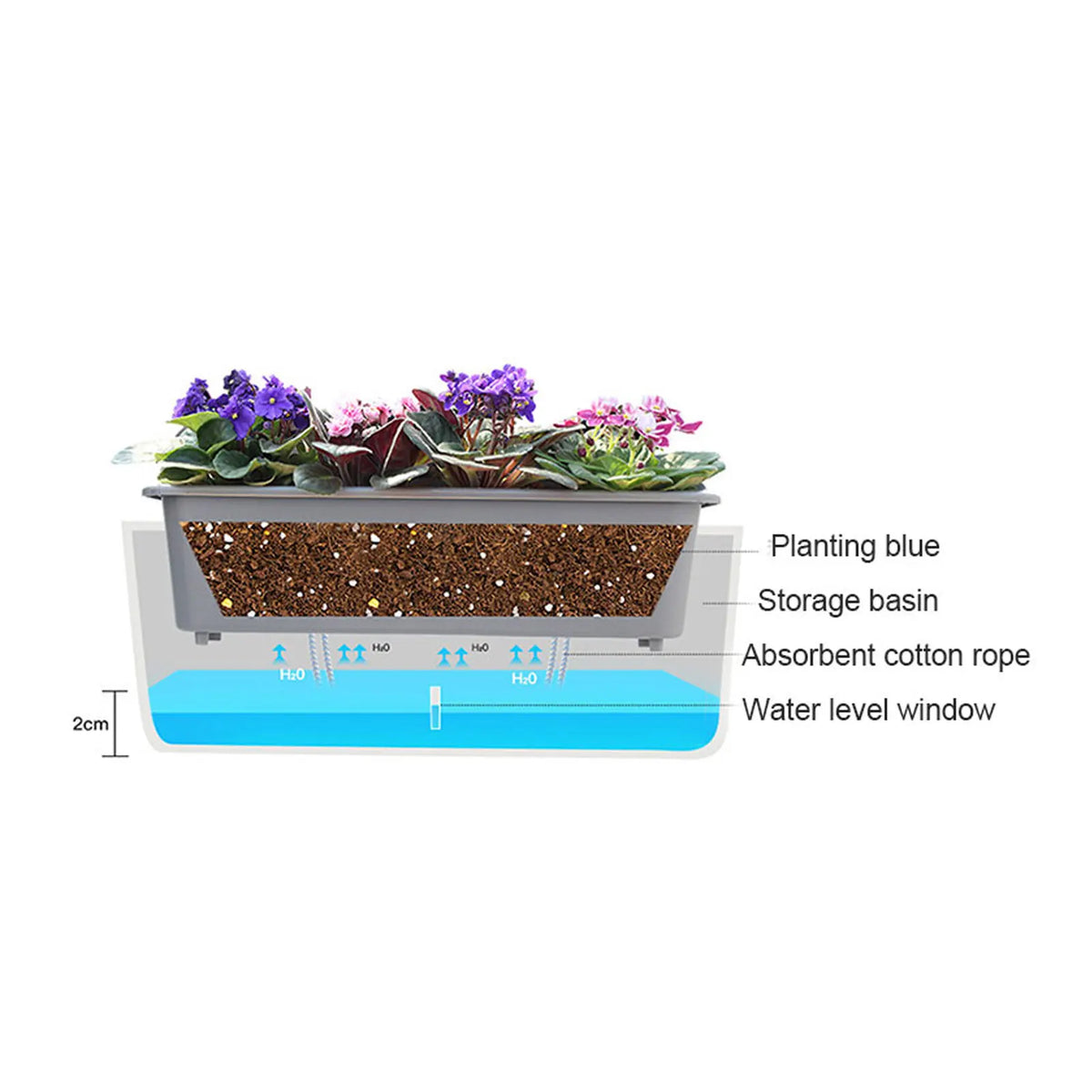 Twin-Layer Self-Watering Long Strip Planter Pot | Indoor Garden