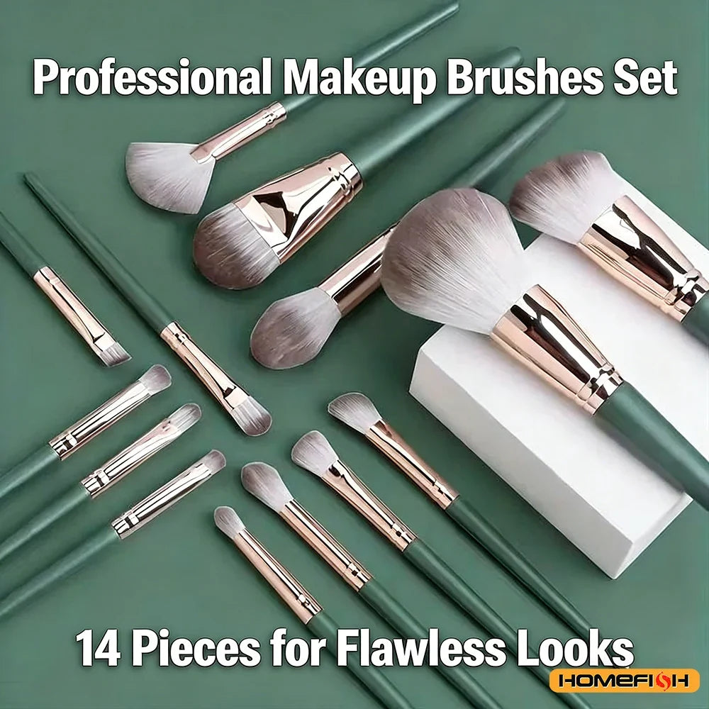 14-Piece Soft Fluffy Makeup Brush Set – Blush, Powder & Eyeshadow