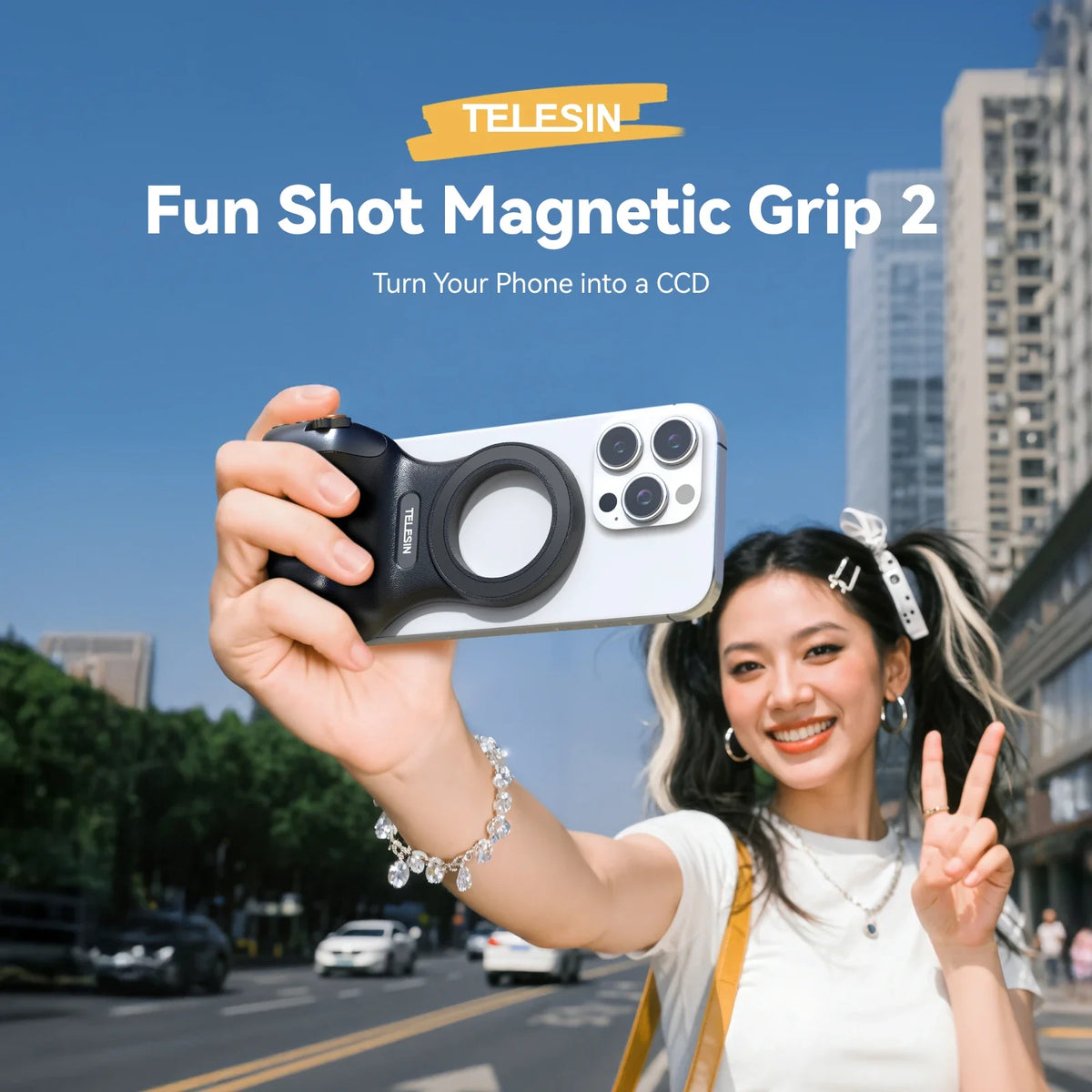 TELESIN Magnetic Phone Camera Shutter Grip Fill Light Shooting Aid