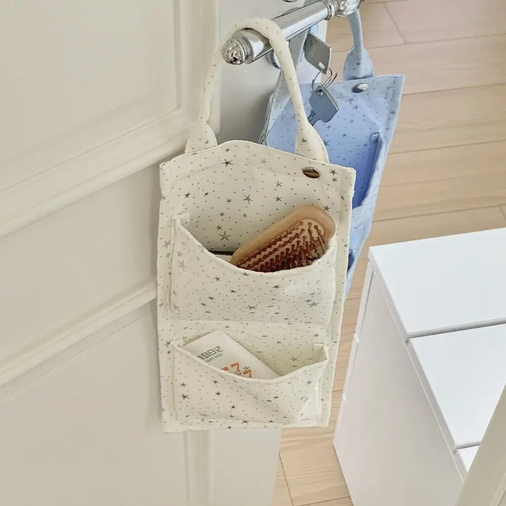 Star Pattern Fabric Hanging Wall Organizer | Multi-Pocket Bag